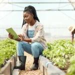 farmer working on her ipad